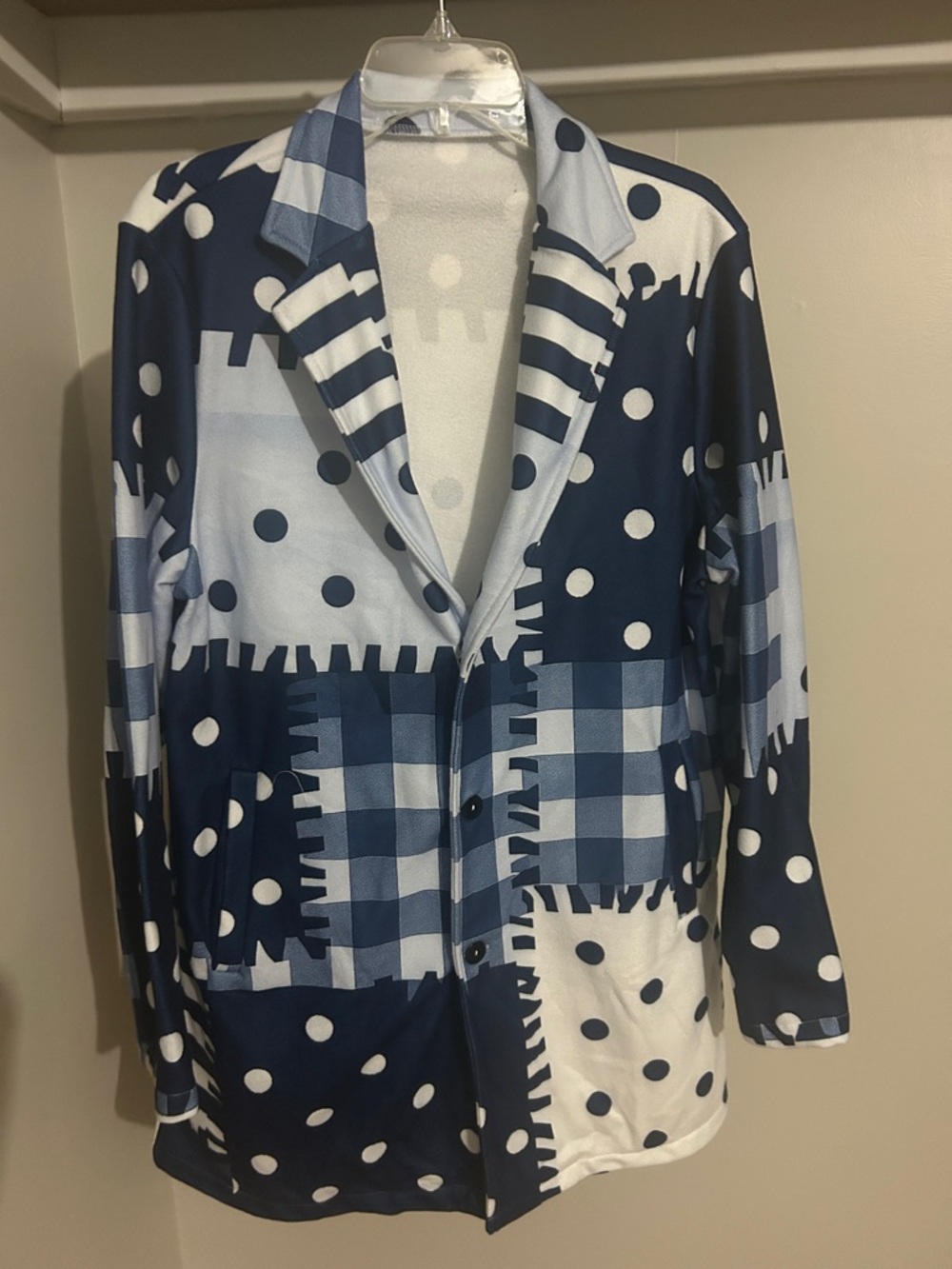 Navy & Light Blue Polka Dot Patchwork Blazer